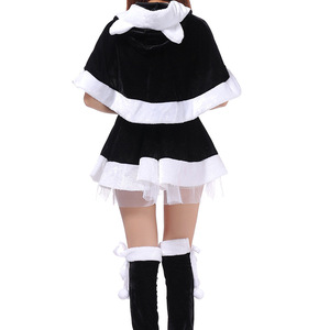 Disfraz de gato con chal para mujer, disfraz de fiesta de Navidad para adultos, terciopelo rojo y negro con capucha y calentadores de piernas - Product Image 5