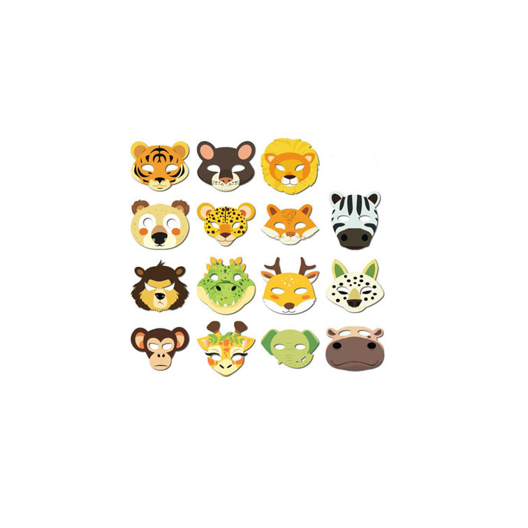 Quilax 16 Piezas Máscaras de Animales, Máscaras de Animales Safari para Niños, Máscaras de Dibujos Animados de Animales de Zoológico Temática Selva