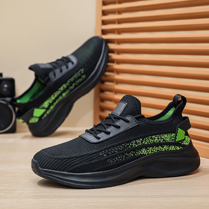 Zapatillas de running de talla grande y ajuste ancho, de tejido de una pieza, suaves, para jogging, Triple Black, para uso diario, caminar y gimnasio. - Product Image 5