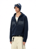 Pull en tricot décontracté pour homme, coupe ample, à capuche, demi-zip, avec logo en relief, pour l'automne/hiver