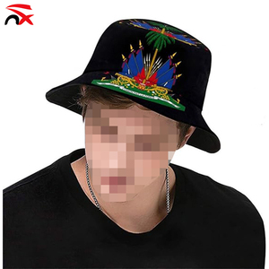 <strong>Cheap</strong> Price Outdoor Luxury Custom logo Polyester 58-60cm Haiti Country Flag Fisherman <strong>Bucket</strong> <strong>Hat</strong> All Over Print for Men's - Product Image 4