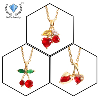 Collier pendentif cerise en zircon plaqué or 18 carats en acier inoxydable hypoallergénique, vente chaude d'usine, ne se décolore pas, pour femmes