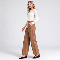 Jean large en denim à taille froncée couleur caramel avec cordon de serrage pour les journées d'automne en tricot style Cottagecore