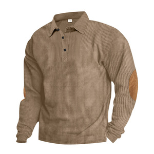 Polo en velours côtelé pour homme, manches longues, col boutonné, tricoté, décontracté, vêtement de travail, uniforme - Product Image 1