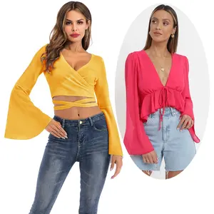 Women's Plus Size Off The Shoulder Peplum Blouse Top Half Bell Sleeve Tie  Waist Ruffle Hem Babydoll Tops