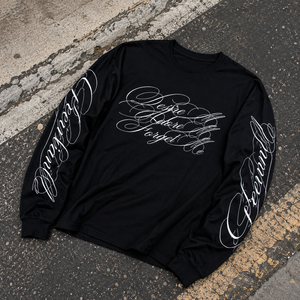 T-shirt da Uomo in Cotone Nero Retrò Personalizzata con Stampa Digitale in Caratteri Corsivi <span class=keywords><strong>Eleganti</strong></span>, Abbigliamento Streetwear, <span class=keywords><strong>Magliette</strong></span> a Maniche Lunghe da Uomo - Product Image 2