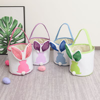 Panier de Pâques 2026 en toile réutilisable et durable avec oreilles de lapin LED et sequins