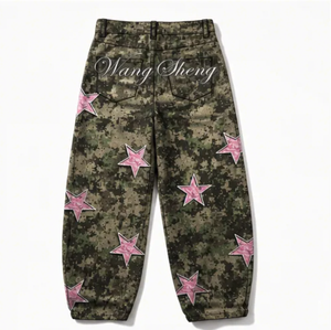 Vaqueros Anchos de <span class=keywords><strong>Hombre</strong></span> WangSheng con Estampado de Camuflaje y Estrellas, de Cintura Alta, Estilo Y2K Grunge Punk Streetwear, Lavado Claro, Hip Hop Denim - Product Image 4