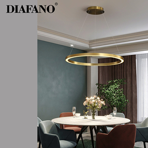 Grande lampe à LED de luxe noire ronde personnalisée Dimmable lustres nordiques modernes linéaires en aluminium lampes suspendues - Product Image 4