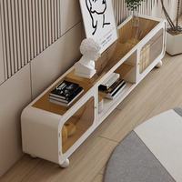 Ensemble meuble TV et table basse en bois couleur crème, petit format, idéal pour salon, canapé, maison, populaire, tendance, moderne, sur pied