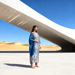 Elegante Vestido Abaya de Poliéster con Pedrería Termoadhesiva, Diseño Personalizado de Lujo para Mujeres Musulmanas, Venta al Por Mayor - Product Image 2