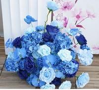 Latar Belakang Pernikahan Biru S-A7662 Papan KT Seni Bunga Mawar Hydrangea Anggrek Bunga Lantai Bola Bunga