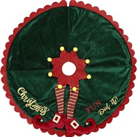 Jupe d'arbre elfe de haute qualité en rouge et vert avec des décorations de tablier faites à la main Ornement de jupe de jambe d'arbre de Noël