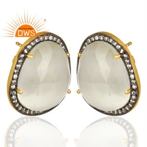 Pendientes de Piedra Lunar Blanca, Plata 925 Chapada en Oro de 14k, Estilo Indio, Fabricante de Joyería - Product Image 2