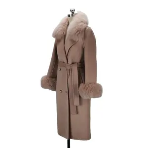 Yeni moda giysiler 2024 yeni stil yün kaşmir kürk kadın ceket 100% el işi uzun Coats için bayan