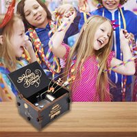 Boîte à musique Joyeux Anniversaire à manivelle, gravée au laser, en bois vintage, cadeaux pour enfants, filles, garçons, épouses