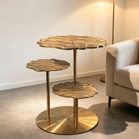 Table d'appoint de luxe en laiton style Mid-Century, motif feuille de lotus, à plusieurs niveaux, table d'appoint design haut de gamme pour salon