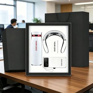 3 in 1 Stainless Steel Vacuum Flask Neck <b>Massager</b> Power Bank with Phone Stand <b>Personalized</b> Luxury Business Corporate Gift Set - Product Image 1