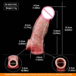 FAAK Taille S L Manchon de pénis réaliste en silicone élastique à tête fermée avec anneau de blocage pour améliorer l'érection, agrandisseur de pénis, jouets sexuels pour hommes - Product Image 3