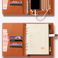 Carnet de notes A5 en cuir PU à couverture rigide avec batterie externe et clé USB Logo personnalisé 100 feuilles de fil à coudre pour reliure