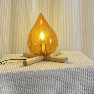 Flame Effect Table <b>Lamp</b> E27 LED 220V Wooden Tripod Base Bedroom Night Light Decorative Water Drop Shape Ambient Lighting - Product Image 2
