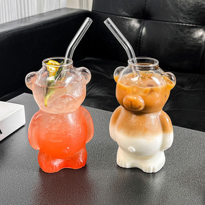 Vasos de Vidrio de Borosilicato Creativos <span class=keywords><strong>con</strong></span> Forma de Oso, Tazas de Café y Vasos de Cóctel, Lindos Vasos de Vidrio <span class=keywords><strong>con</strong></span> Pajitas, Suministro de Fábrica - Product Image 4