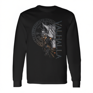 Valhalla Wolf Viking T-shirt à manches longues avec motif boussole et runes nordiques - Product Image 2