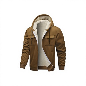 CUSTOM APPAREL Unisex Hooded <b>Fleece</b> Bomber <b>Jacket</b> Spring Streetwear Casual Loose Fit Zipper Coat Sherpa <b>Lining</b> Pockets Front - Product Image 4