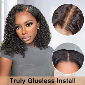 Perruque Lace Front Kinky Curly Courte Bob 13*4, en Fibre Haute <span class=keywords><strong>Température</strong></span> HD, Transparente, pour Femmes Noires - Product Image 2