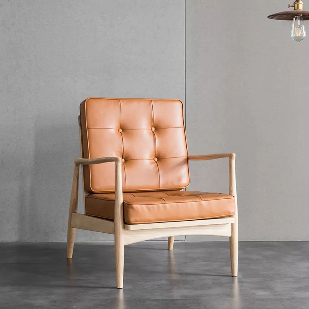 Relaxing Leather Lounge Chair with Upholstered Armchair Nordic modern living room furniture balcony leisure sofa chair