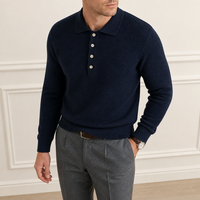 Pull en maille torsadée classique pour homme avec logo personnalisé, col montant, coupe ample, style polo