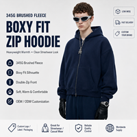 Sweat à capuche zippé doublé polaire 345 GSM, coupe ample, double fermeture éclair, pour homme, automne-hiver, streetwear, vente en gros