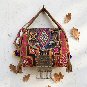 Handmade Indian Bohemian Vintage Traditional Women Shopping Banjara <b>Bag</b> Cotton Zipper Hasp Closure Single Strap Fashion Look - Product Image 3