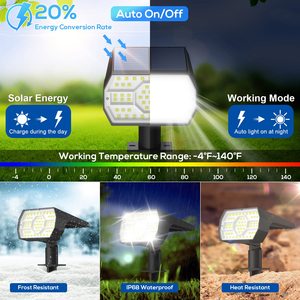 Luci solari all'aperto impermeabili IP68, 40-60 LED 3 modalità di illuminazione ad energia solare giardino cortile Spot luci solari per esterno - Product Image 5