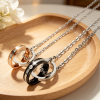 Colliers classiques en acier inoxydable avec double anneau gravé LOVE, colliers pour couple, colliers minimalistes, cadeau de la Saint-Valentin
