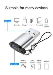 Adaptateur <span class=keywords><strong>USB</strong></span> 3.1 Type-<span class=keywords><strong>C</strong></span> Femelle vers <span class=keywords><strong>USB</strong></span> 3.0 Mâle, Convertisseur de Synchronisation de Données avec Porte-clés en Alliage d'Aluminium pour Téléphone Mobile - Product Image 3
