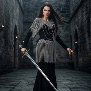 Ensemble haut et jupe en maille d'acier inoxydable plaqué argent, armure médiévale de mode, technique de soudure 3D complète - Product Image 1