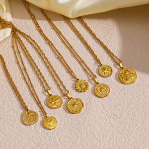 สร้อยคอจี้ดอกไม้ทรงกลมทำจากสเตนเลสสตีลสไตล์วินเทจสร้อยคอพร้อมจี้ดอกไม้ทรงกลม - Product Image 2