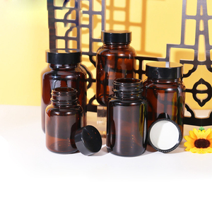 Flaconi in Vetro Ambrato Scuro da 60ml 75ml 100ml 120ml 150ml 200ml per Confezionamento di Medicinali, Compresse e Pillole con Tappo a Vite Nero - Product Image 1
