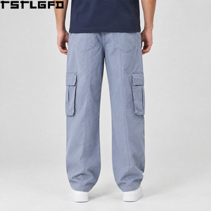 Pantalones Cargo Personalizados para Hombre, Azul Polvoriento, Sarga de Algodón, Pierna Ancha, Holgados, con Bolsillos con Solapa, Ropa de Trabajo, Estilo Urbano Y2K, Venta al por Mayor a Granel - Product Image 3