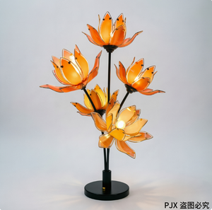 Lámpara de mesa con forma de flor de loto rosa, 5 cabezas, luz decorativa de escritorio, lámpara de pie moderna con base de metal, lámpara de escritorio de cristal con forma de loto - Product Image 5