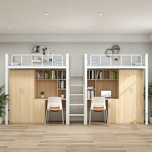 <span class=keywords><strong>Cama</strong></span> Alta Doble de Acero y Madera Resistente con Dos Escritorios y Armario Compartido para Parejas - Product Image 3