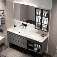 Meuble de rangement élégant en bois massif, style luxe léger et moderne, avec miroir intelligent, pour chambre et salle de bain, avec lavabo simple ou double.