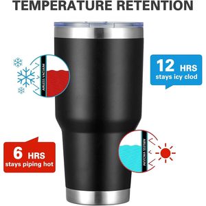 Gobelet isotherme sous vide en acier inoxydable de 30 oz avec couvercle, paille et brosse, isolation thermique de 6 à 12 heures, compatible eau bouillante, pour usage quotidien - Product Image 2