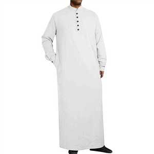 Túnica Musulmana para Hombre, Abaya de Algodón, Manga Larga, Color Sólido, Estilo Islámico Informal, Camisa Tipo Túnica, Ropa Árabe de Dubái, Thobe de Primavera - Product Image 2