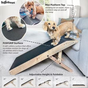 लिविंग रूम में बिस्तर के लिए छोटे और बड़े पालतू जानवरों के लिए समायोज्य लकड़ी के पालतू रैंप - Product Image 5