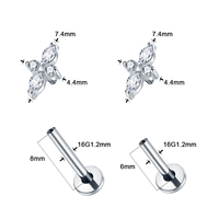 Anting bunga Titanium 16G, anting-anting tulang rawan batu Cz, anting-anting Helix unik, cincin kancing/cincin Tragus/cincin tindik keong