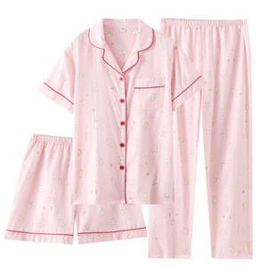Set <span class=keywords><strong>Pigiama</strong></span> Personalizzato per Ragazze <span class=keywords><strong>con</strong></span> <span class=keywords><strong>Bottoni</strong></span> 3 Pezzi Manica Corta Pantaloni Lunghi <span class=keywords><strong>con</strong></span> Shorts in Cotone Abbigliamento da Notte <span class=keywords><strong>con</strong></span> Tasche - Product Image 1