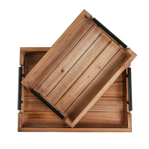 Solid Wood Serving Tray <b>Set</b> <b>Square</b> With Handles For Coffee Tea Snacks Fruit Desserts - Product Image 5