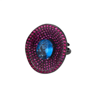 Bijoux de mode écologiques en cuivre, corindon rouge 10*12mm, <span class=keywords><strong>spinelle</strong></span> bleue, zircon, bague personnalisée pour un look raffiné et élégant au quotidien - Product Image 1